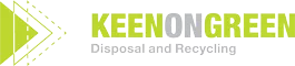 Logo for Keen on Green Disposal and Recycling. The design features three green triangles pointing right, with the text "KEEN ON GREEN" in bold green letters and "Disposal and Recycling" in smaller gray letters below.