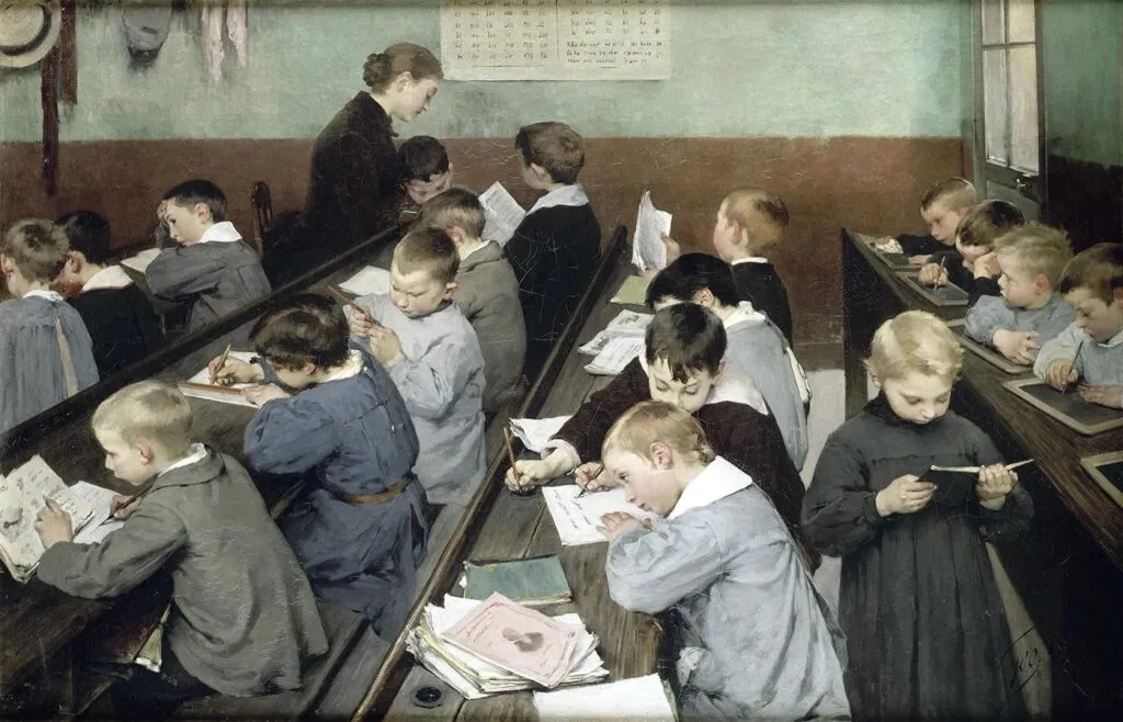 L’école, du temps perdu pour le petit paysan, selon Antoine.Jean Geoffroy, En classe, le travail des petits (1889) / Photo RMN (J.-G. Berizzi) © Ministère del’Éducation nationale