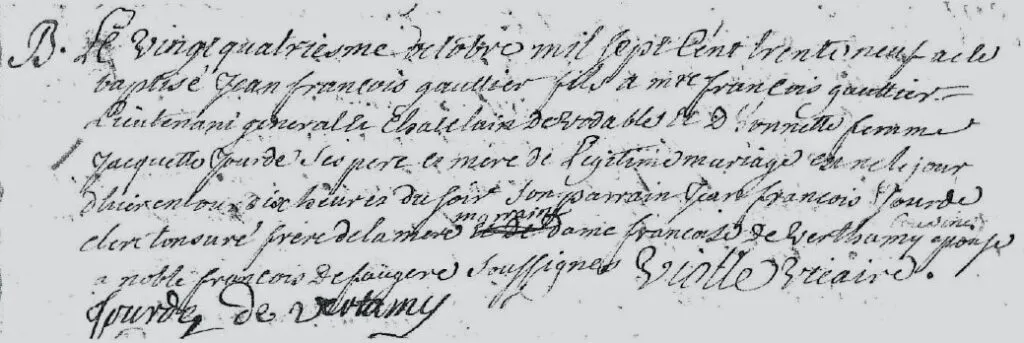 Jean-François Gauttier, baptisé à Vodable le 24 octobre 1739. © Mairie de Vodable