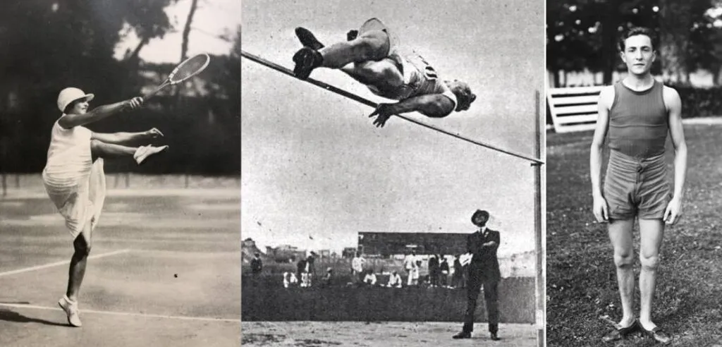 Le smash autoritaire de M lle Vlasto.Col.privée / H. Osborne, l’inventeur du Fosbury-flop.© Le Miroir des sports illustré, 12 juillet 1924 / P. Lewden, la détente d’un grand.© BnF