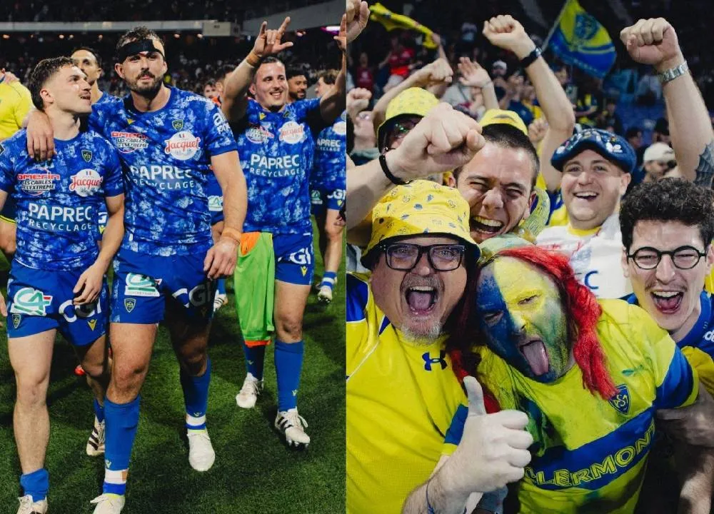Joueurs à la fin du match à Toulouse et supporters en folie Photo ASM Rugby