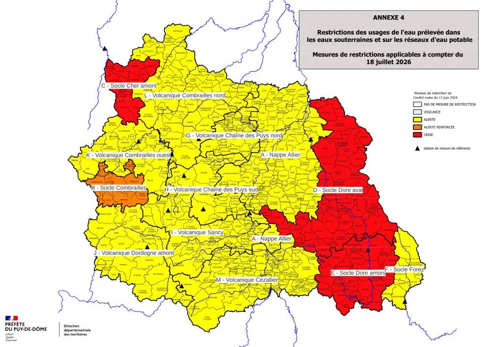 Carte des restriction eau soutéraine et réseau