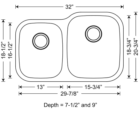 SIS-201R-16 ORION – 1-3/4 Double bowl kitchen sink reverse 16 gauge reverse