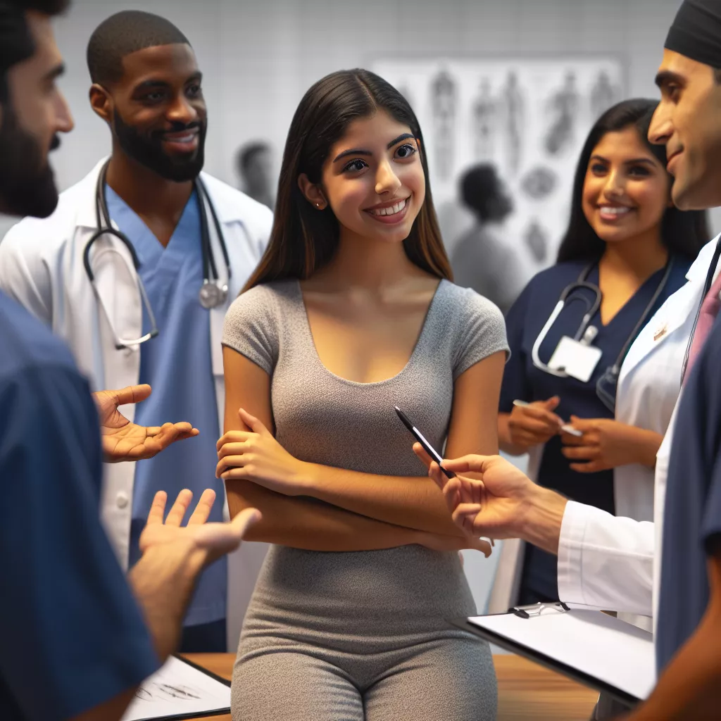 A nurse practitioner student networking at a healthcare event, engaging with potential preceptors