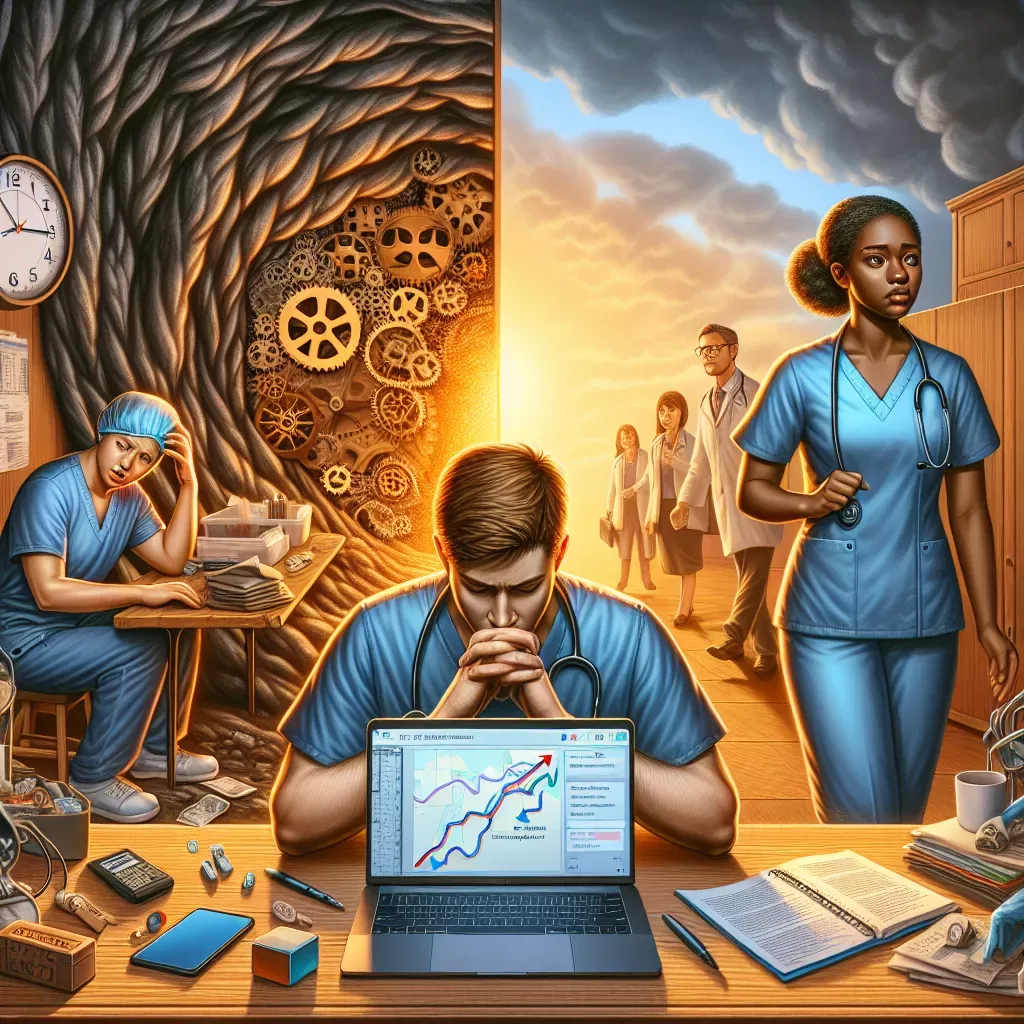 Healthcare professionals navigating challenges, nurse practitioner students, laptop displaying clinical data, preceptor matching service, Clinical Match Me.