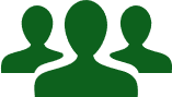 Silhouette of three green user icons in a row, representing a group or team concept.