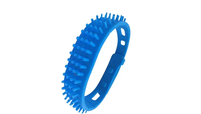 A silicone pet grooming brush in blue with short bristles and an adjustable strap highlights the same high-quality craftsmanship as Fujian RFID Solution's RFID Access Control Wristbands.