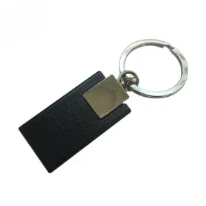 Ang hugis -parihaba na RFID keychain tag (1) ay itim na may isang pilak na metal square at nagtatampok ng isang pabilog na keyring na nakalakip.