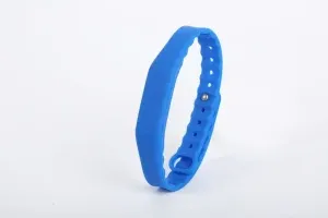 ʻO kahi band wrist wrist e hōʻike ana i kahi kāʻei polū polū polū a me kahi papa kīwī metallic, hōʻikeʻia ma luna o kahi papa keʻokeʻo.