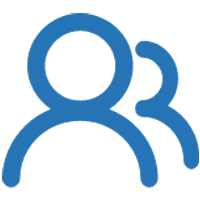 Icon of two blue silhouettes, one slightly behind the other, represents people or users. A subtle home element symbolizes community and belonging in the design for Staff 4.