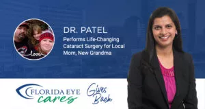 dr. patel and family in circle with florida eye cares logo