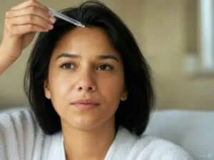 Receding Hairline in Women woman applying hair loss medication on her hairline