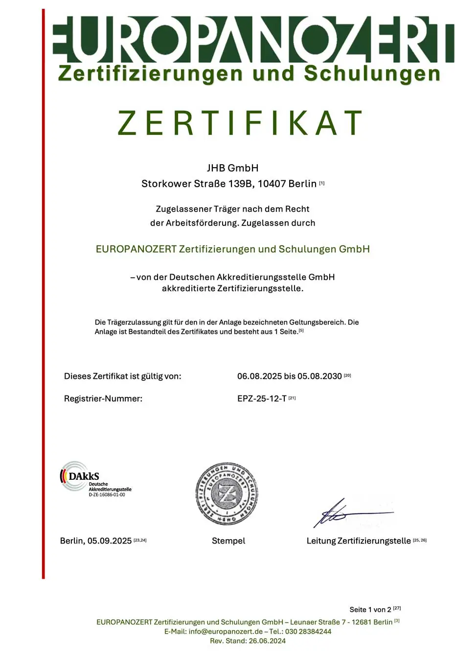 Träger Zertifikat