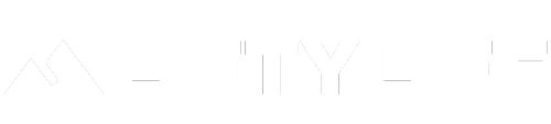 Black background with bold white text reading "LIFTY LIFE" and a striking geometric triangle arrow pointing upward on the left side.