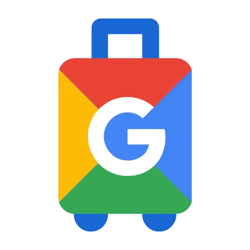 A suitcase icon with Google’s multicolored logo—red, yellow, green, and blue sections—plus a white "G" in the center, symbolizing vacation rental management in Whistler.