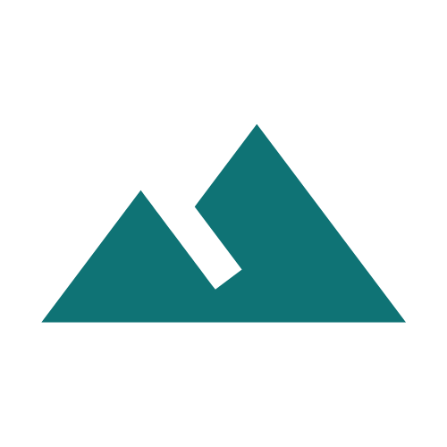 Simple teal geometric mountain icon on a black background, inspired by the peaks found in vacation rental management in Whistler.