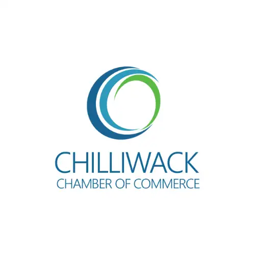 Chilliwack Chamber of Commerce logo featuring blue and green circular swooshes above the organization's name in blue text on a white background, representing local businesses including vacation rental management near Cultus Lake.