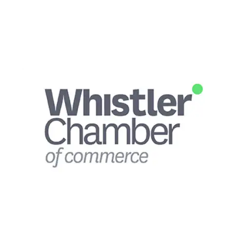 Logo for Whistler Chamber of Commerce, featuring the organization name in gray text with a green dot above the "r" in "Whistler" on a white background—ideal for businesses, including vacation rental management in Whistler.