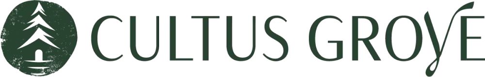 Logo for "Cultus Grove" features a pine tree inside a circle on the left and the text "CULTUS GROVE" in modern, dark green font—an ideal look for any Buyers Guide or brand identity.
