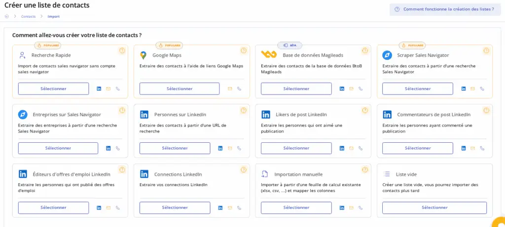 Liste de contacte Magileads-campagnes d'email