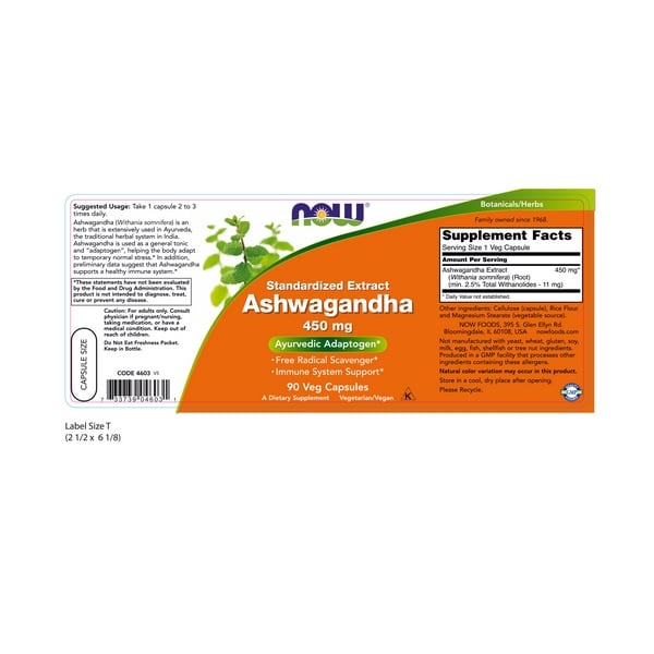 Ashwagandha 450 mg - NOW foods 90 κάψουλες 2 Ashwagandha 450 mg - NOW foods 90 κάψουλες - Image 2