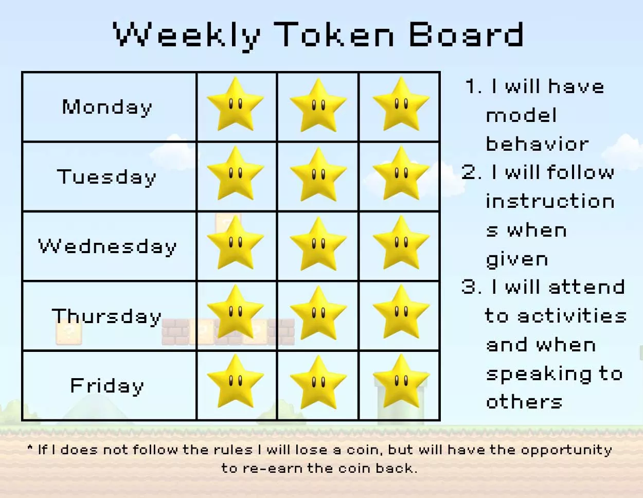 ABA Therapy Reward Chart used to promote good behavior at ABA therapy session