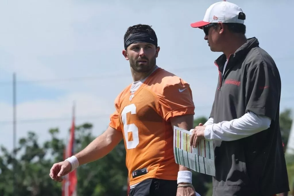 Bucs Camp Insider 8-11: Baker Mayfield Looks Sharp, Three Returns On Offense 5 Bucs Qb Baker Mayfield And Oc Josh Grizzard