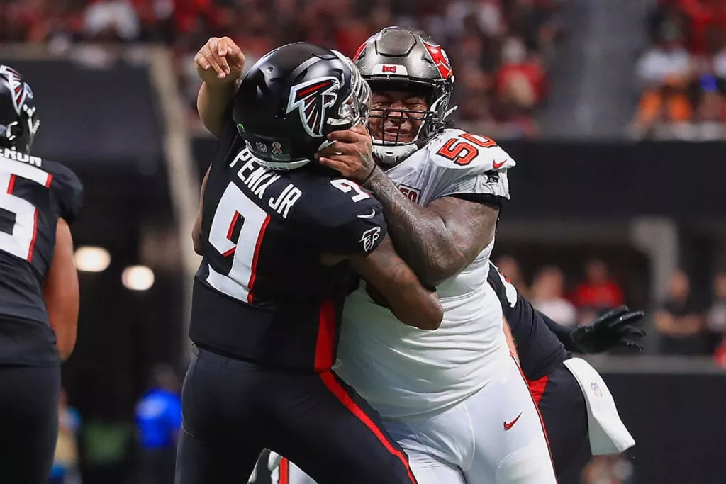 Former Bucs Coach Jon Gruden Has Very High Praise For Vita Vea 3 Bucs Dt Vita Vea And Falcons Qb Michael Penix Jr.