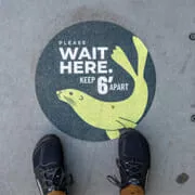 Example of Vinyl floor graphic for social distancing.