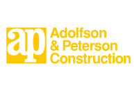 Yellow printed logo for Adolfson & Peterson Construction