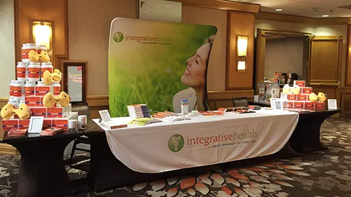 Events and trade show printing with graphics on booth displays and tablecloths