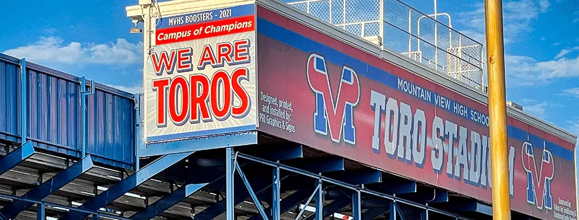 School Stadium Box Graphics - PRI Graphics & Signs printed school stadium box graphics logo