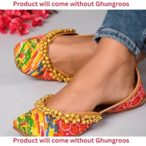 Bandhani Bonanza Red Printed Handmade Jutti Without Ghungroo