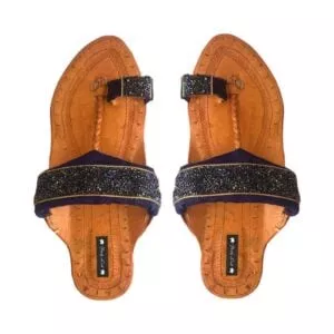 Blue Crystal Embellished Kolhapuri Chappal