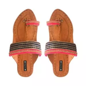 Blue and Hot Pink Embellished Kolhapuri Chappal