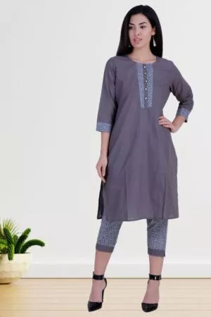 Purely Lush Grey Straight Kurti with Straight Pants