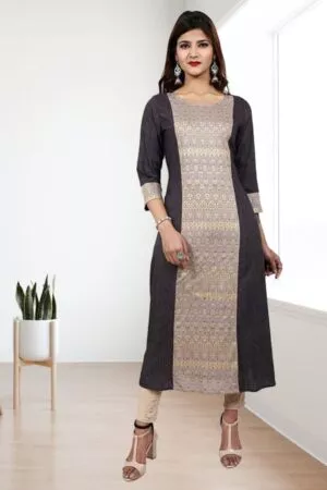 Purely Lush Grey and Gold Straight Kurti