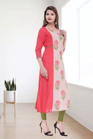 Purely Lush Red and Beige Hand Block Printed Kurti