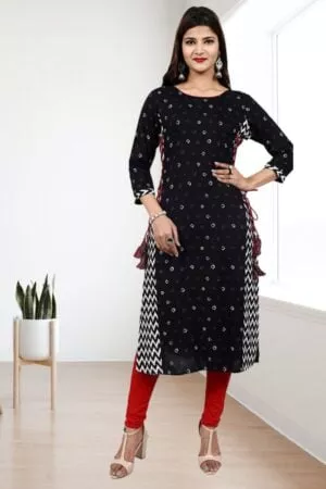 Purely Lush Black Bandhani Straight Kurti