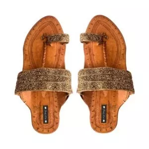 Golden Cutdana Embellished Kolhapuri Chappal