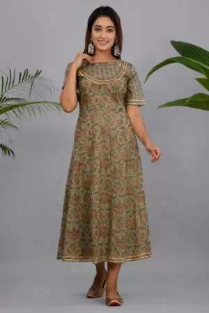 Green & Golden Cotton Anarkali
