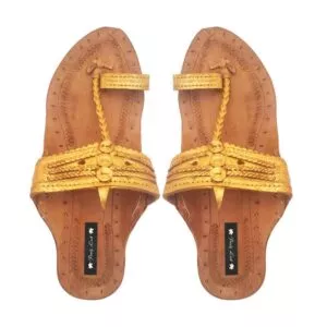 Golden Hand Painted Kolhapuri Chappal