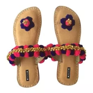 Pink and Blue Blushes Kolhapuri Chappal