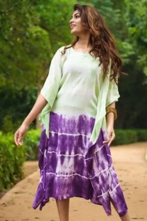 Purelylush Purple & Green Hand Dyed Kaftan Dress