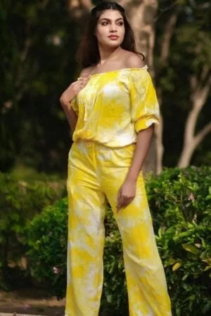 Yellow & White Hand Tied Dyed Co-Ord Set