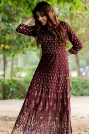 Purelylush Sangria Rayon Gota Embellished Anarkali