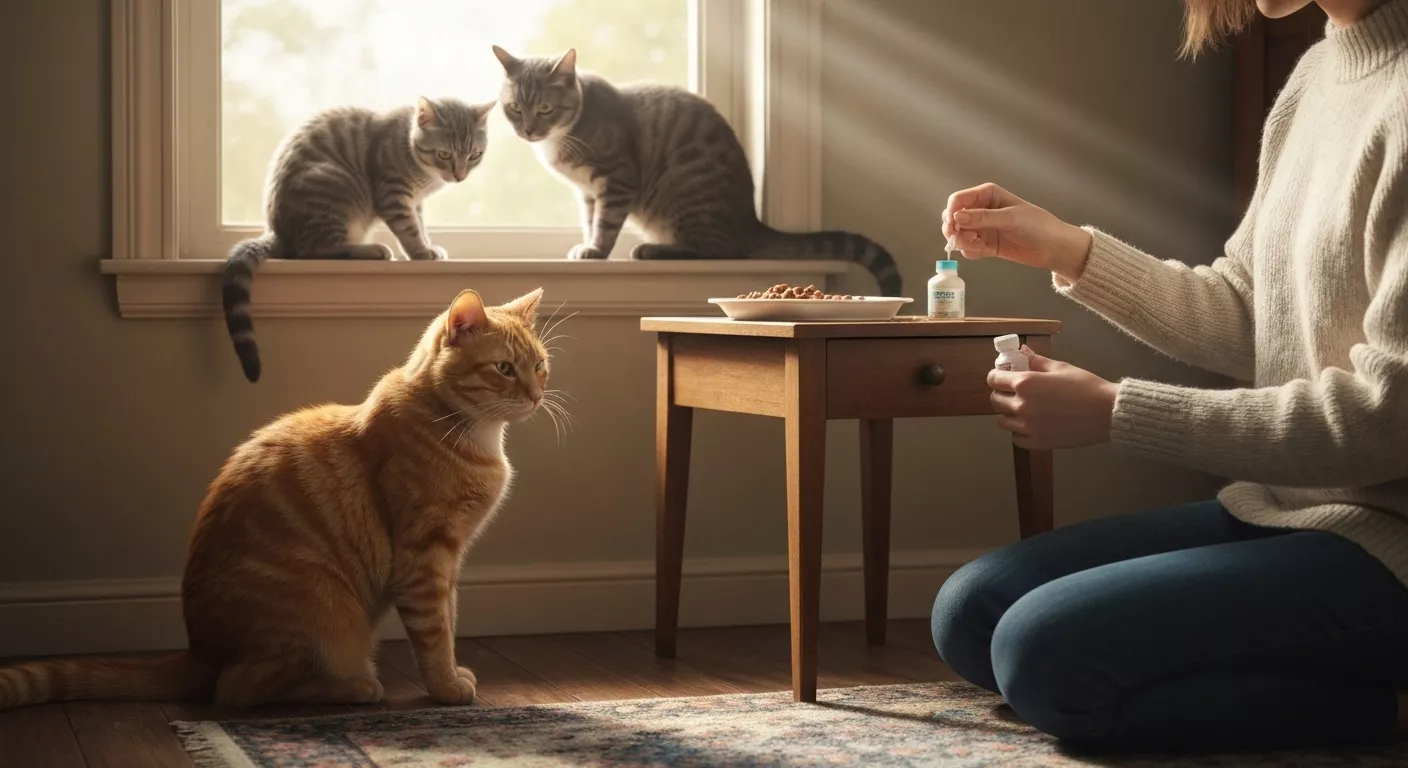 Calm multi-cat home scene.