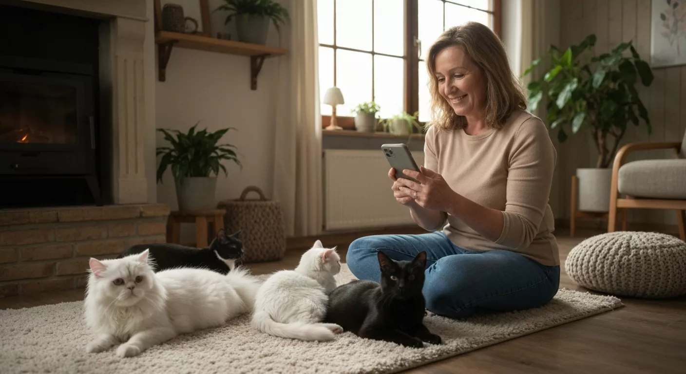 Pet sitter updating cat owners daily.