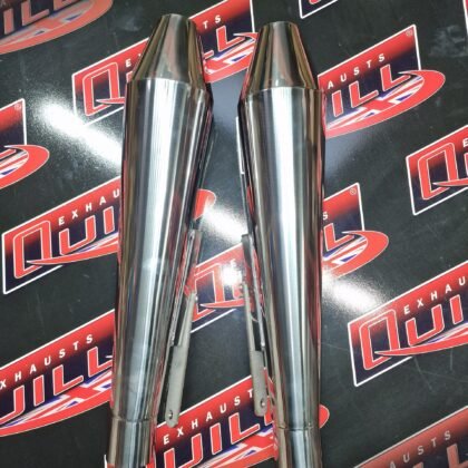 2 x universal reverse cone motorbike exhausts 47.5mm inlet with spring hooks - 2 x Universal Reverse Cone Motorbike Exhausts 47.5mm Inlet with Spring Hooks