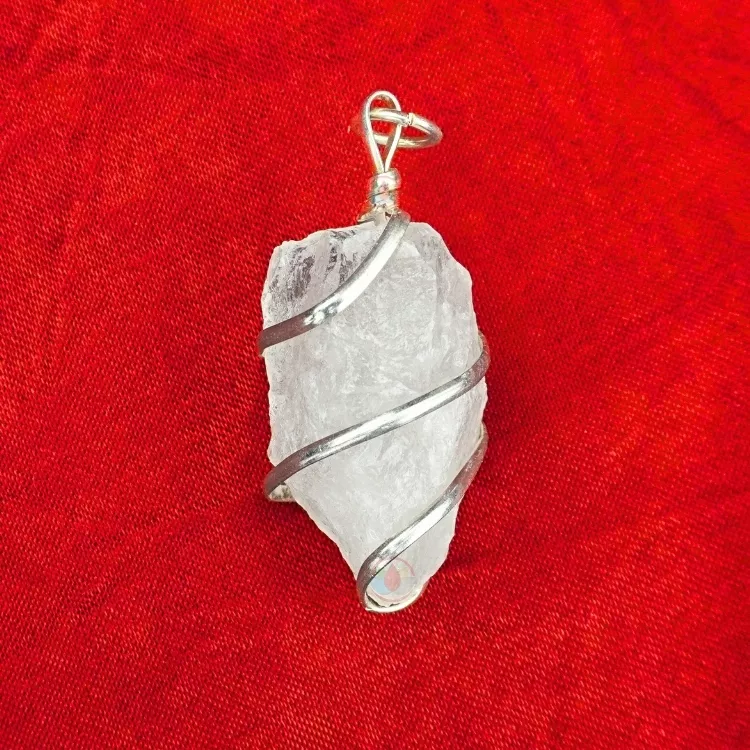 Clear Quartz Rough Stone Wire Wrapped Pendant for Protection